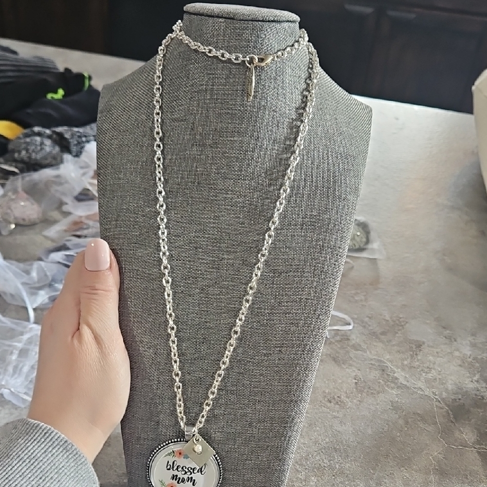 Silver 'Blessed Mom' Necklace